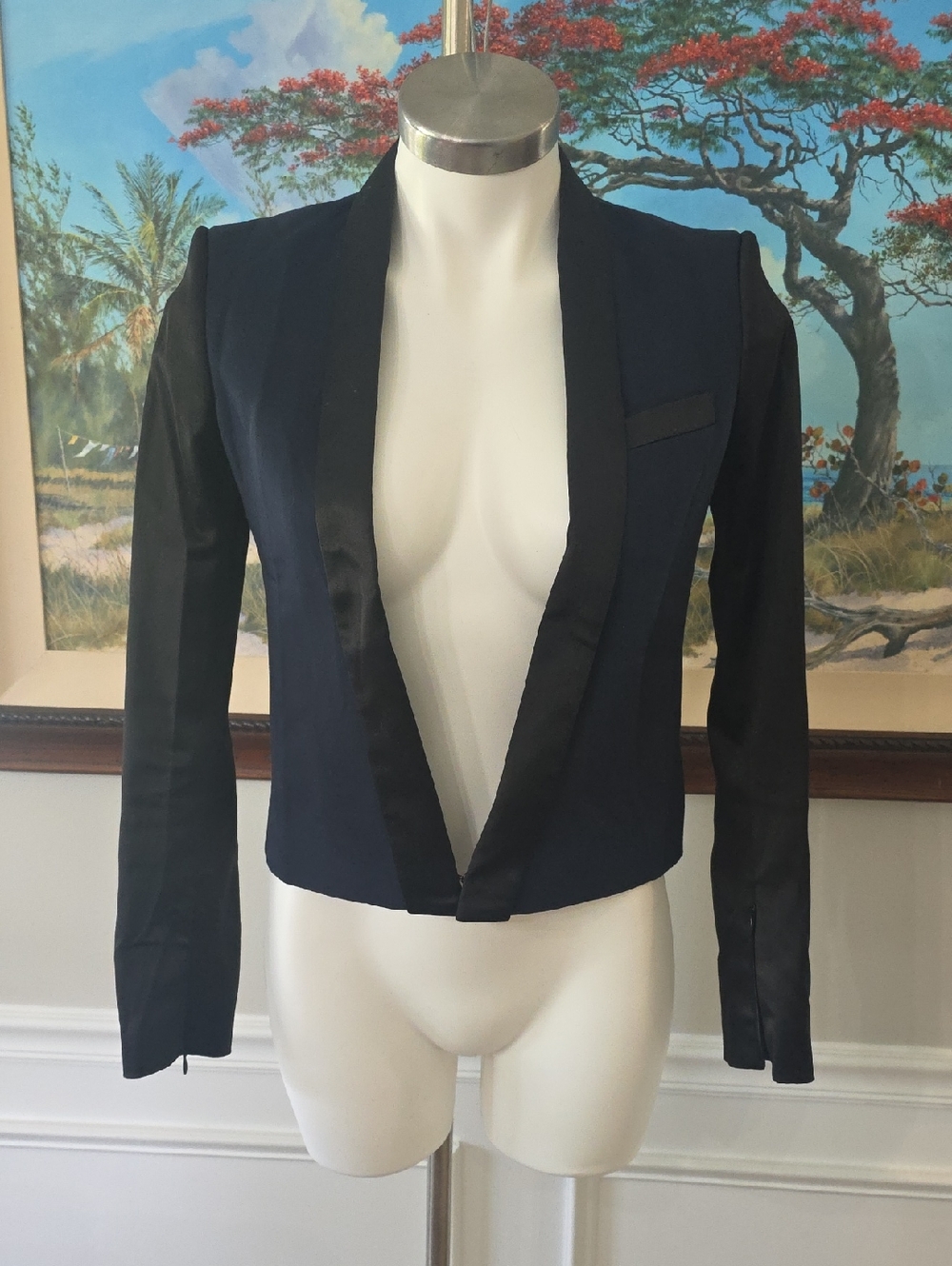 J.Lindeberg Navy Cropped Blazer with Black Satin Trim